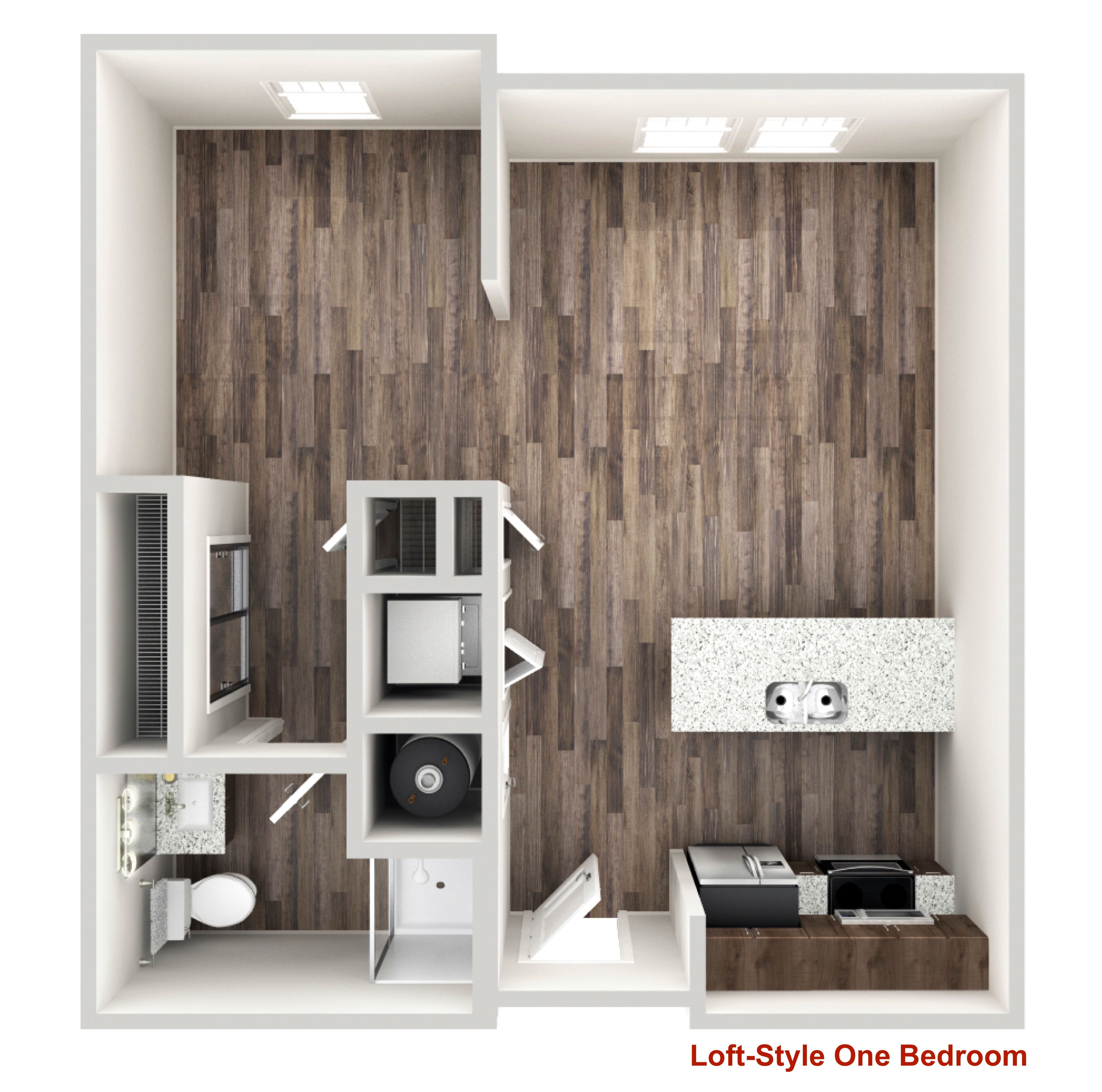 Floor plan for 1 bed, 1 bath, 535 sqft